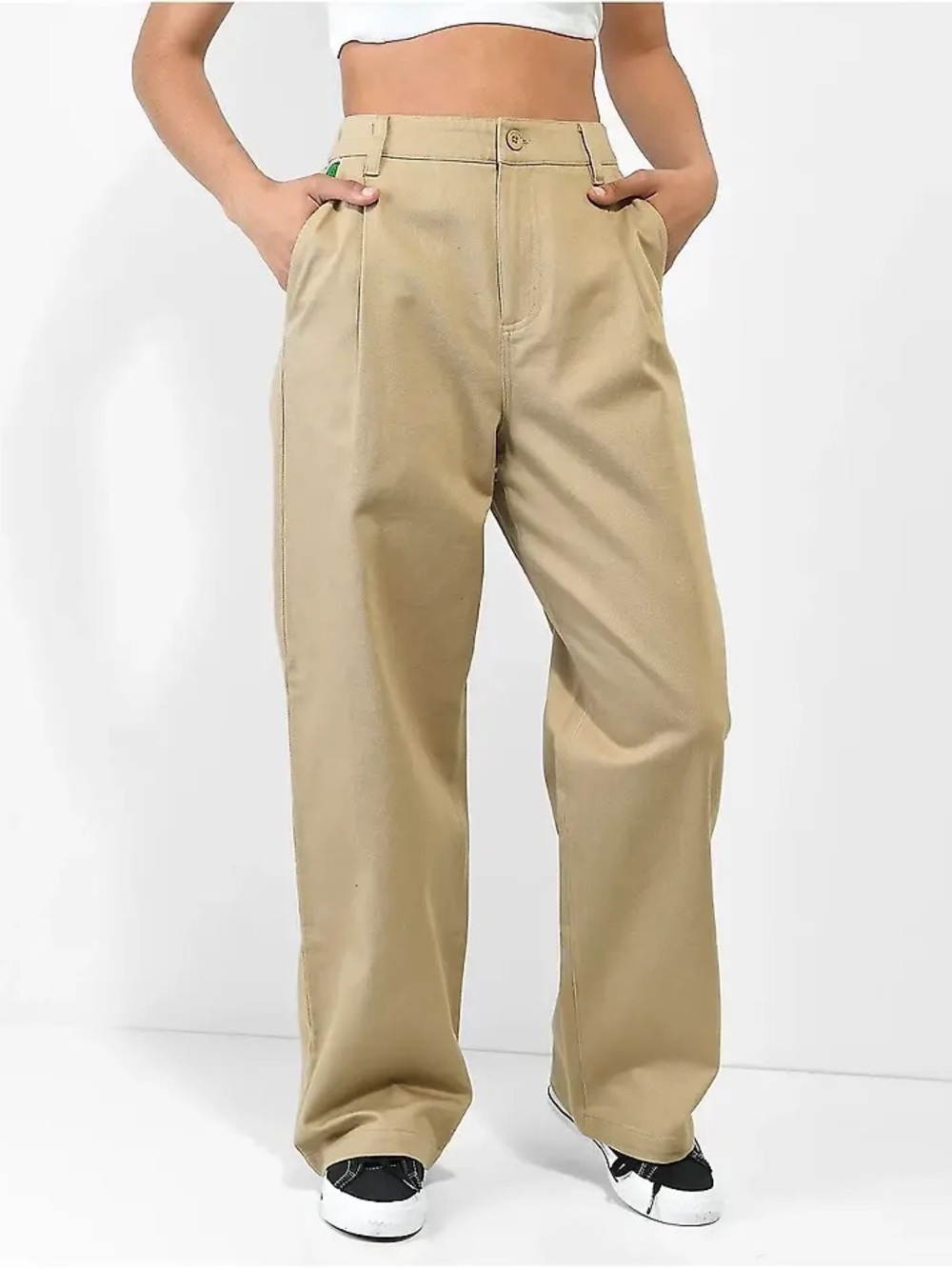 Empyre Relax Fit Pleated Khaki Baggy Wide Leg Skate Pants Size M Cotton Casual